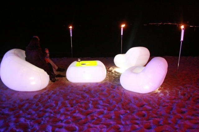 Uppblåsbara möbler LED -belysning fugu strand loungemöbler