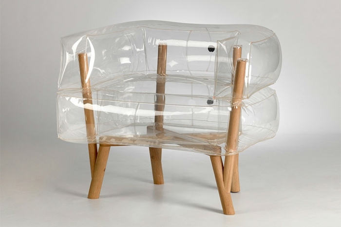 Uppblåsbar fåtölj Trä-och-nylon-transparent stol
