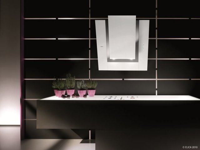 elica design fläktkåpa vit krom kvadratisk väggkåpa