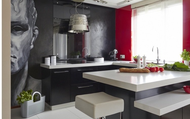 design-utsug-huvar-modern-elica-kök-svart-vit-extravagant-röd-vägg-färg
