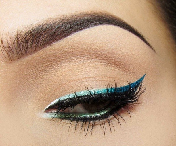 pull marinblå turkosblå övre eyeliner gräsgrön