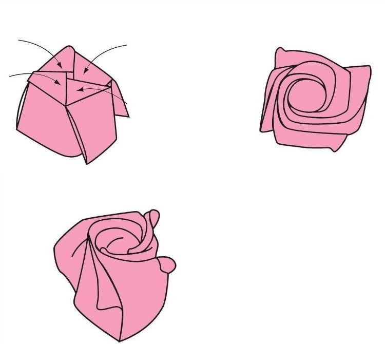Geldschie-vik-blomma-origami-ros-instruktioner-schema