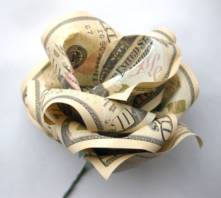 Vik blomma från sedel-pengar glid-vik-blomma-ros-papper-kreativ-idé