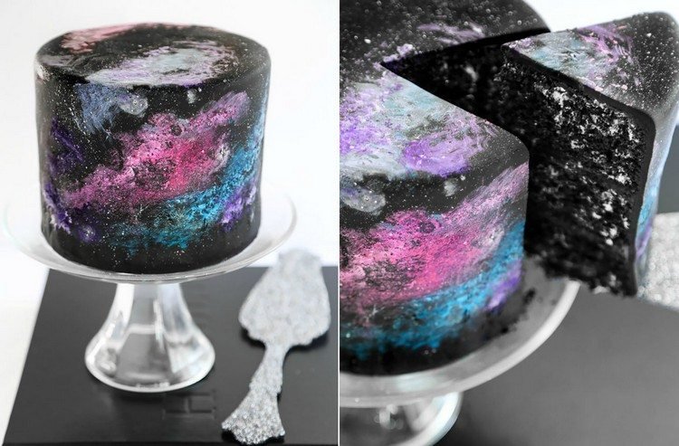 Ovanliga desserter tårta-fondant-space-look-hel-cut-bit