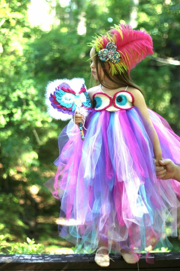 självgjorda karneval kostymer barn flicka färgglada klänning mask venetiansk fjäder