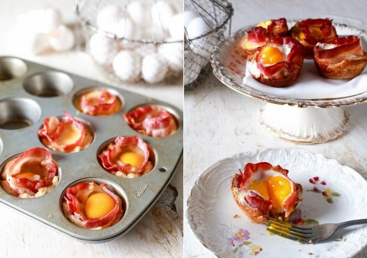 Ovanliga recept frukost-bacon-ägg-bröd-muffinsform