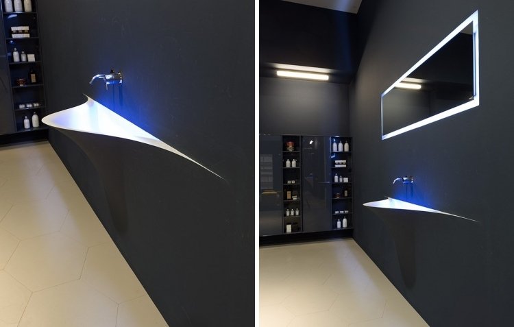 tvättställ-badrum-design-innovativ-ljus-led-belysning-armaturer-minimalistisk-vägg-färg-svart