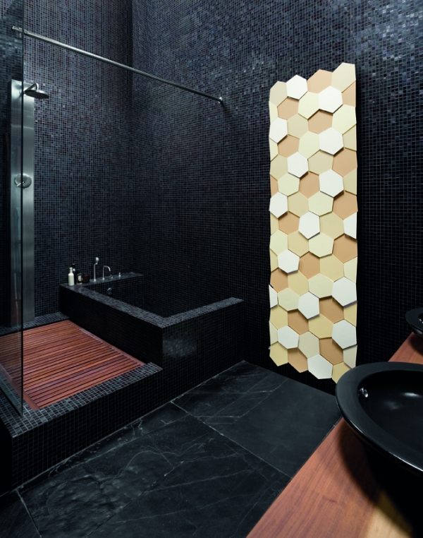 caleido Design Heitkörper modern honeycomb optics Led svart mosaikplattor