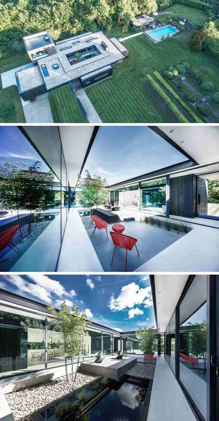 hus-modern-design-fågelperspektiv-pool-innergård-glasfronter