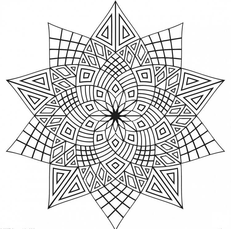Skriv ut målarbok för vuxna-mandala-geometriska former