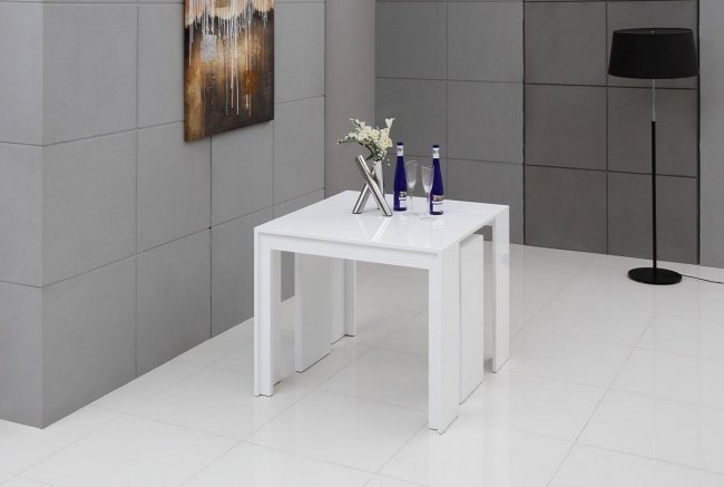 Utdragbart matbord moderna vitlackade fyrkantiga designidéer
