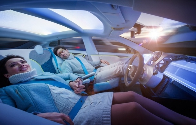 autonom körning framtida koncept plexiglas tak liggställning