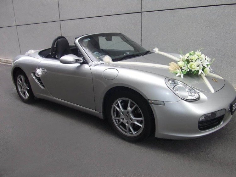 Bilsmycken för bröllop Kalas-vit-fram-blomma-rosett