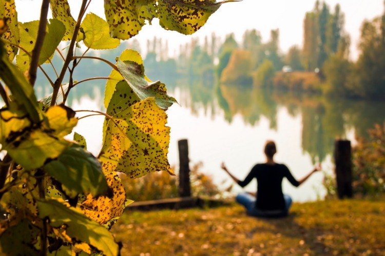 Öva meditation och yogaövningar under hösten under ayurveda detox under övergångsperioden
