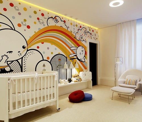 barnkammare dekorera väggmålning kaniner infällda lampor