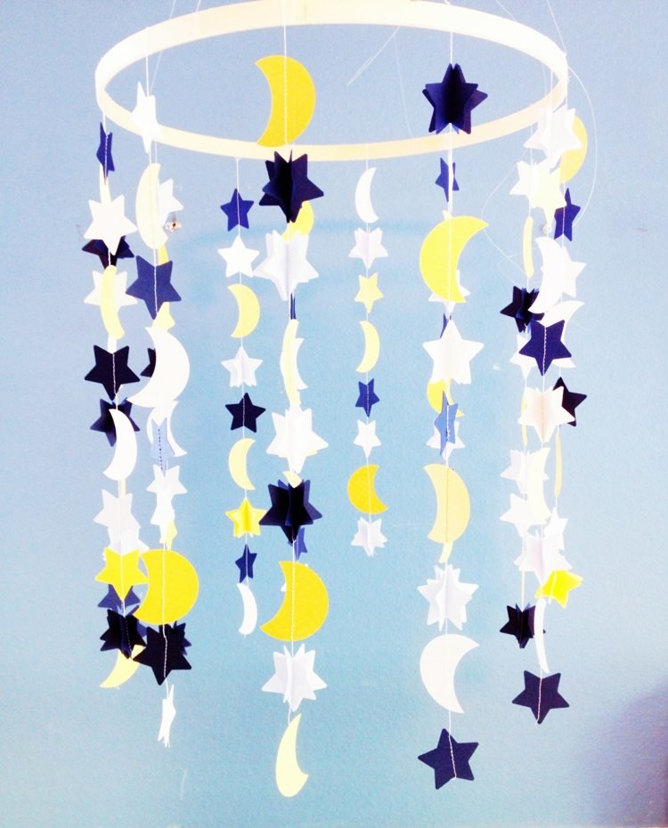 DIY mobil baby rum dekoration moon stars sky