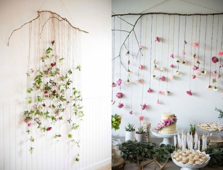 baby shower party boho stil väggdekoration blommor hängande