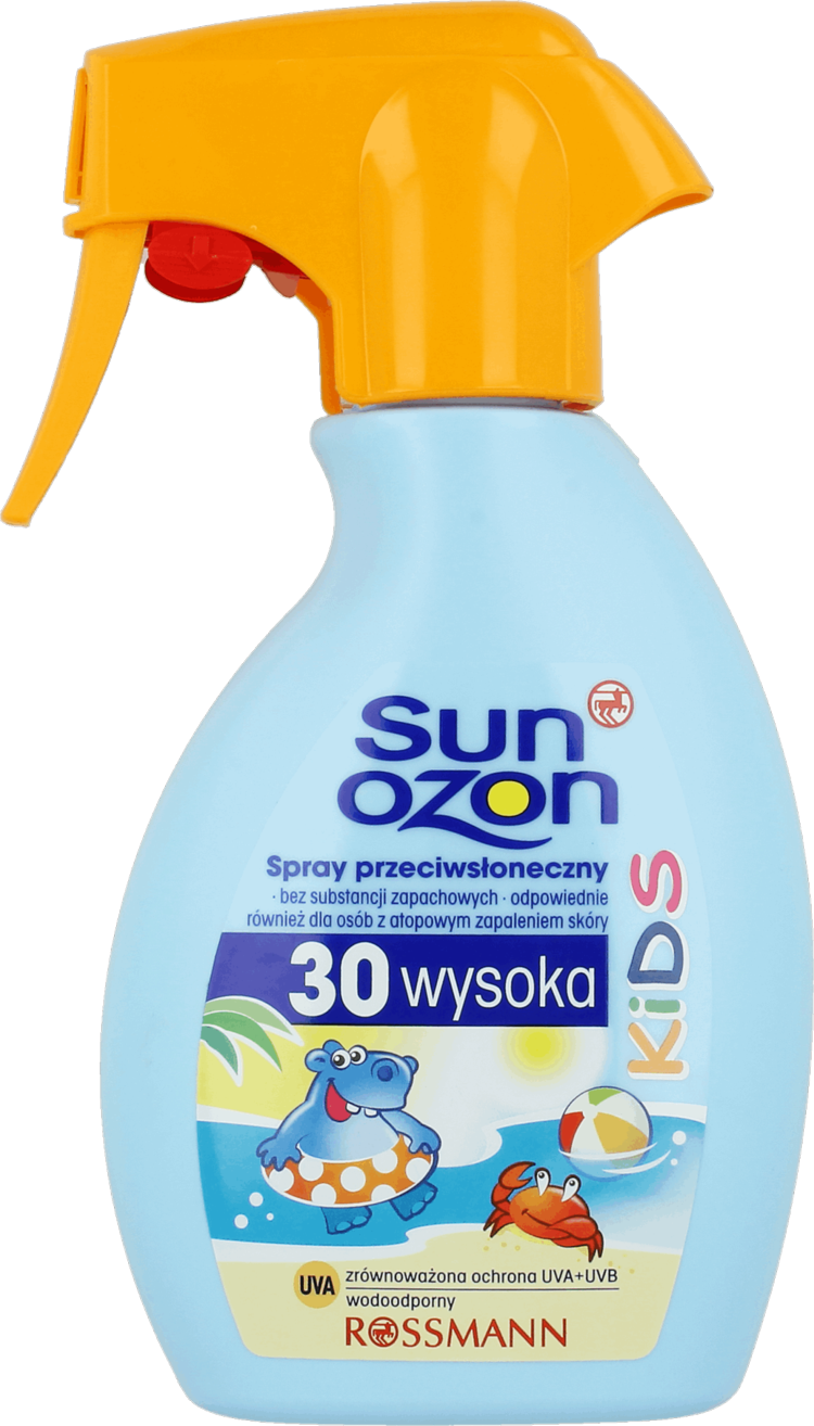 solskydd baby sunozon blå flaska orange spray rossmann