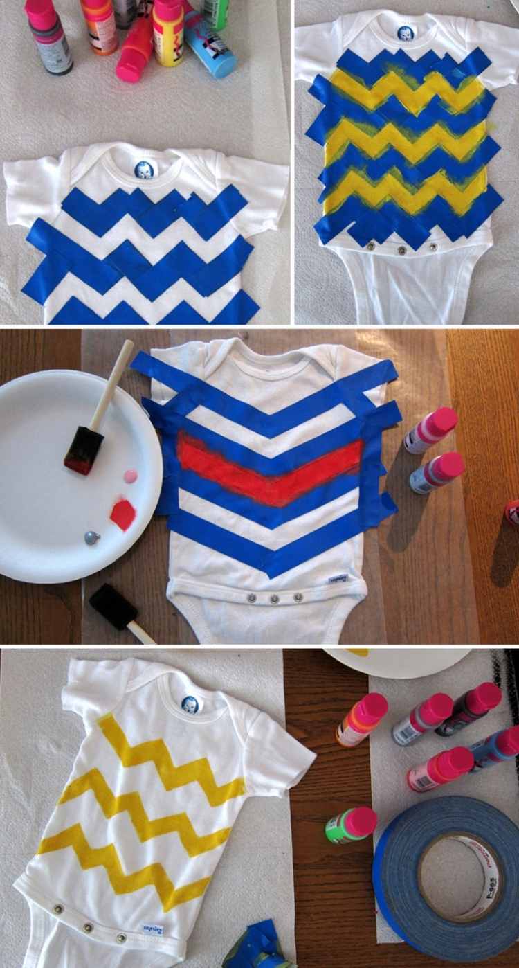 baby-romper-själv-måla-instruktioner-målarens tejp-chevron-mönster
