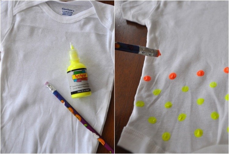måla baby romper själv instruktioner-penna-prickar-göra