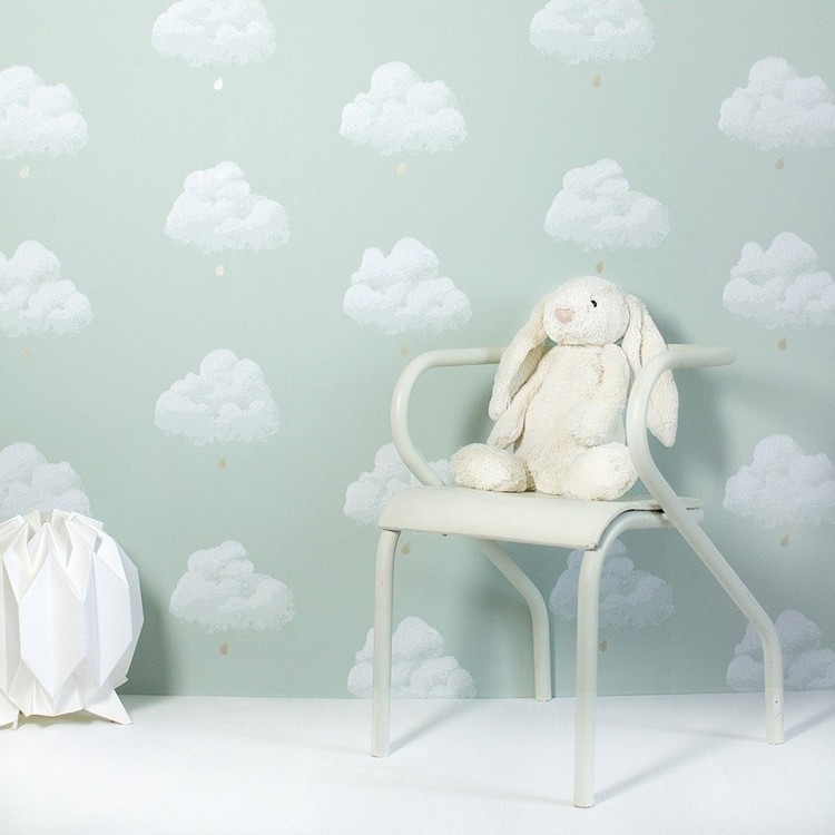 Barnrumsdekoration med moln tapet-mintgrönt-babyrum