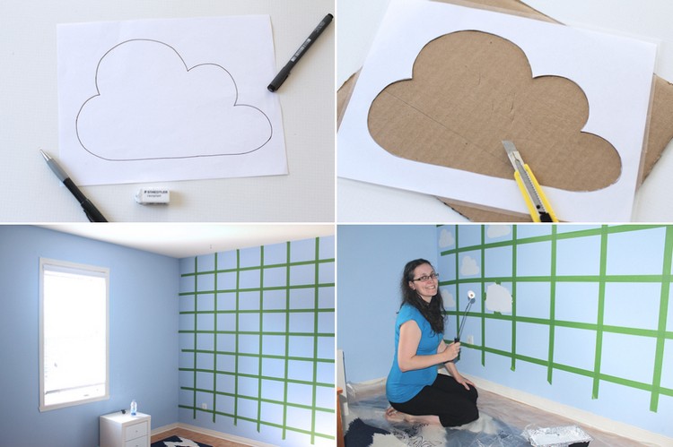 Barnrumsdekoration med moln väggdekoration-väggmålning-instruktioner