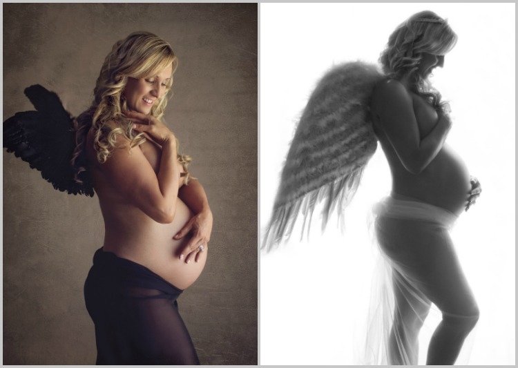babybumpfoton-gör-det-själv-graviditetsfoton-idéer-tips-svart-vita-änglar
