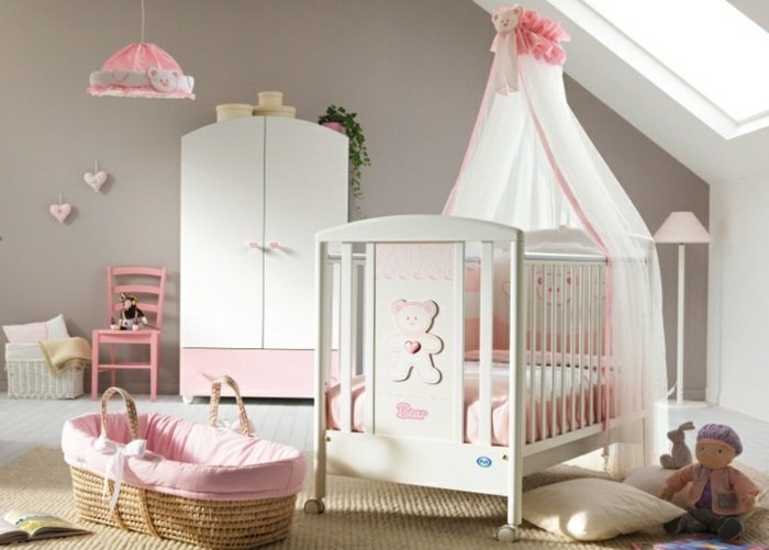Babysäng komplett flicka rosa säng himmelsäng madrass