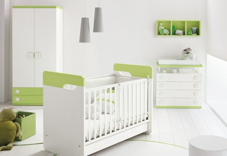 Babysäng-stötfångare-vit-grön-baby rum