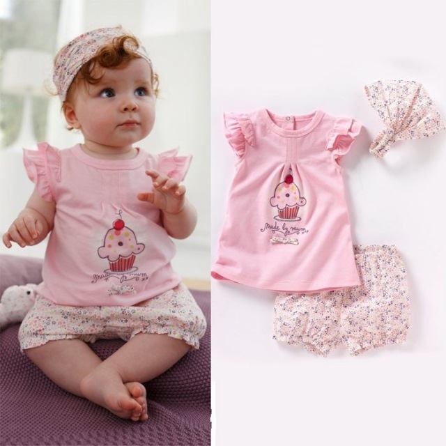 Babykläder för tjejer rosa-blus-byxor-rosa-cupcake