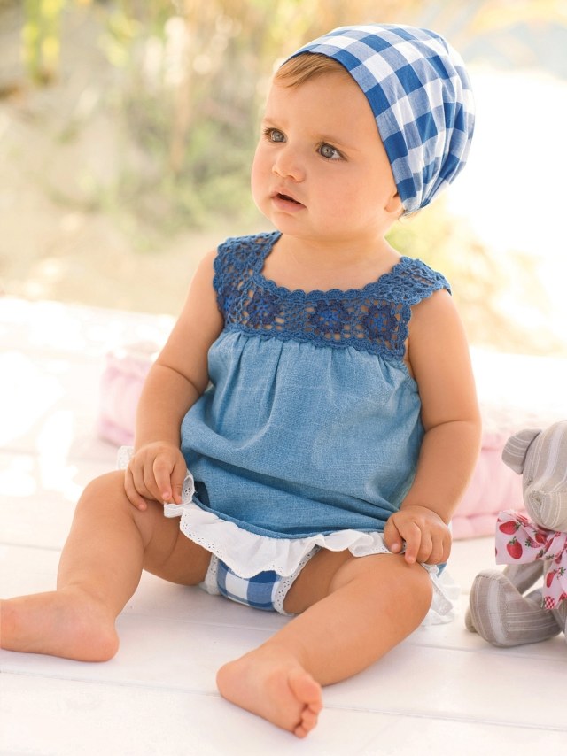 Babykläder för flickor lantlig stil vitblå