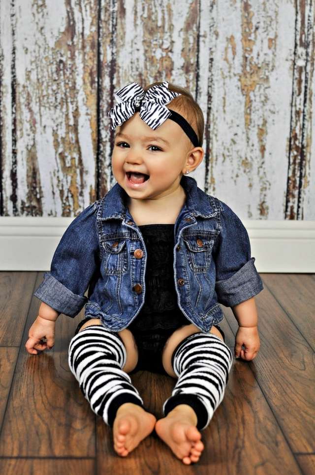 Babykläder för tjejer denimjacka zebramönster hårband