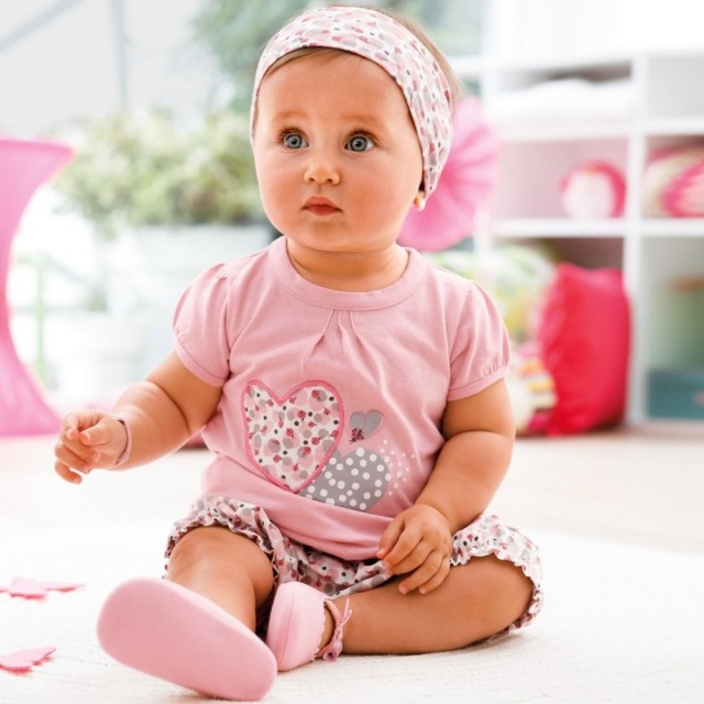 Babykläder för tjejer rosa-grå-outfit-hårband