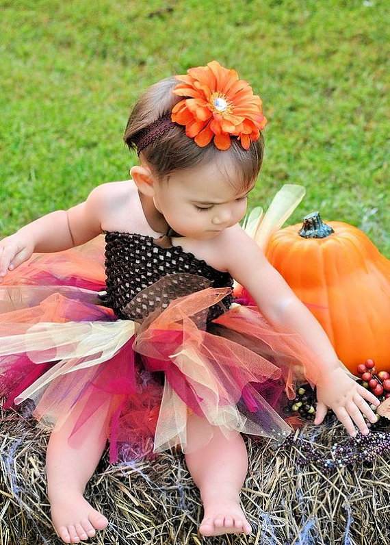 baby-mode-flicka-höst-tutu-kjolar-orange-gerbera-hårband