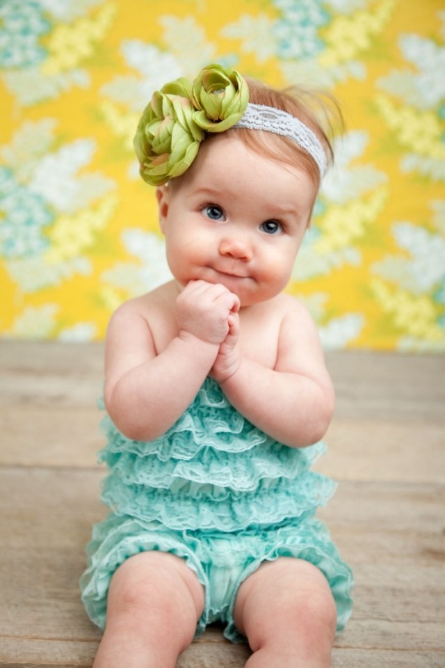 Babykläder för flickor outfit-blå-romper-spets-hårband