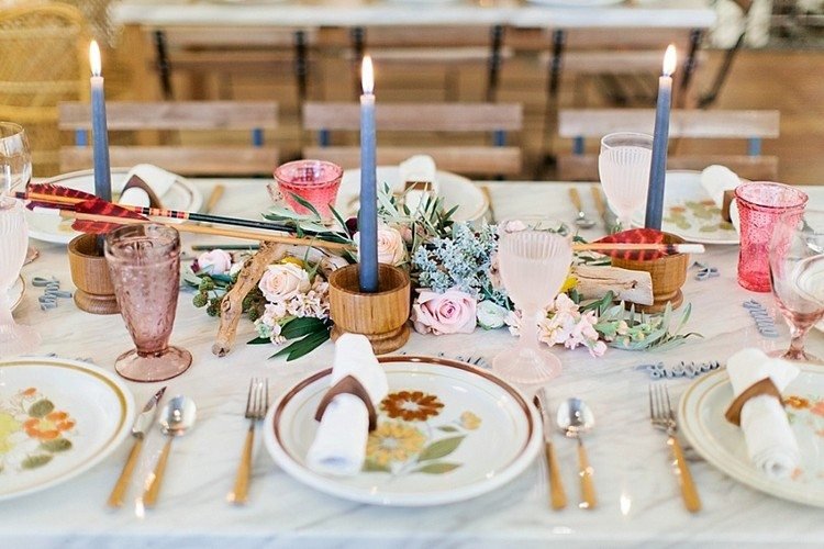 baby shower boho stil bord dekoration idéer blommotiv