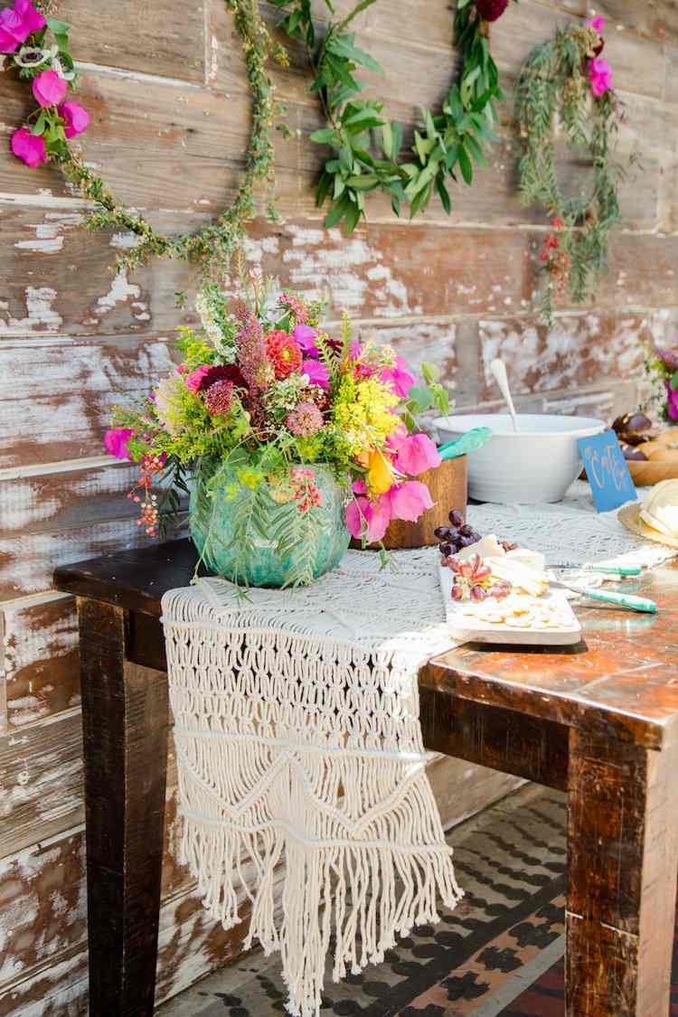 blommor baby shower dekor idéer macrame bordsdekorationer