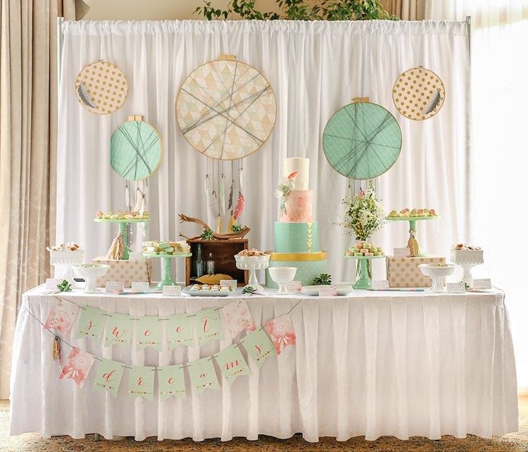 baby shower dekoration boho stil beige mint bord dekoration