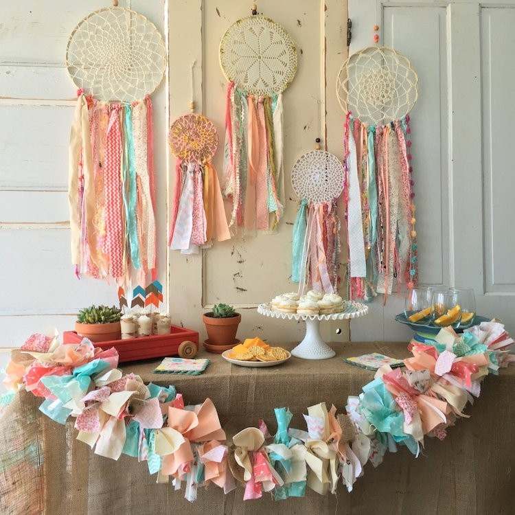 baby shower dekoration tinker kransar drömfångare pastell