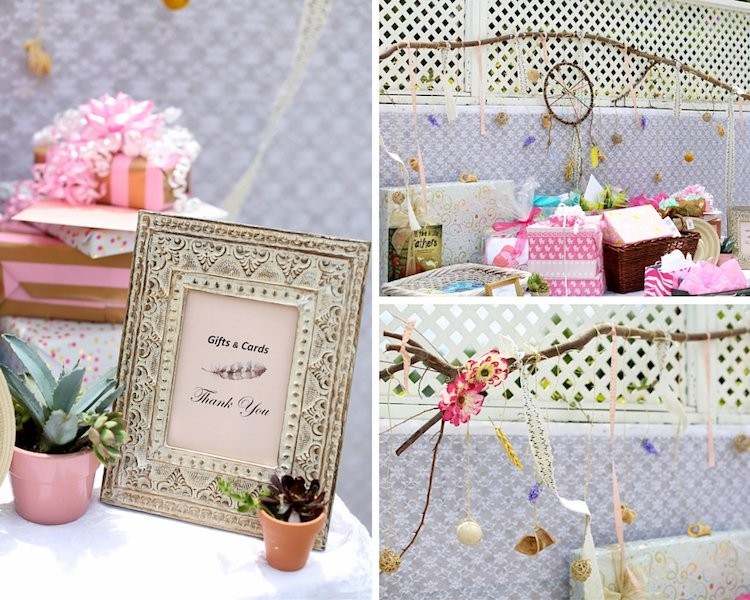 baby shower dekoration boho stil plats för presenter