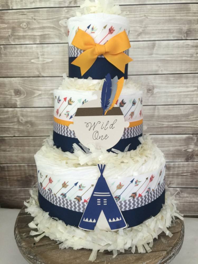baby shower dekoration presenter blöja tårta boho stil tipi motiv