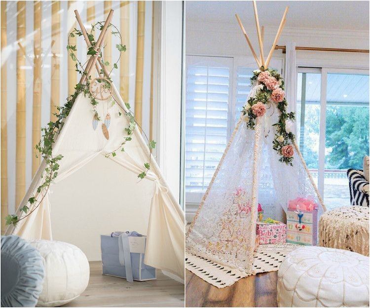 baby shower party dekoration tipi tält blommor deco