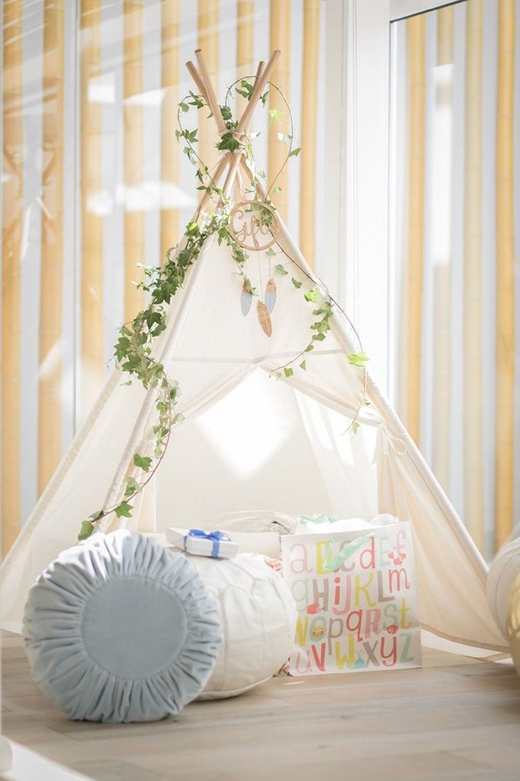 teepee tält baby shower present till barnrum