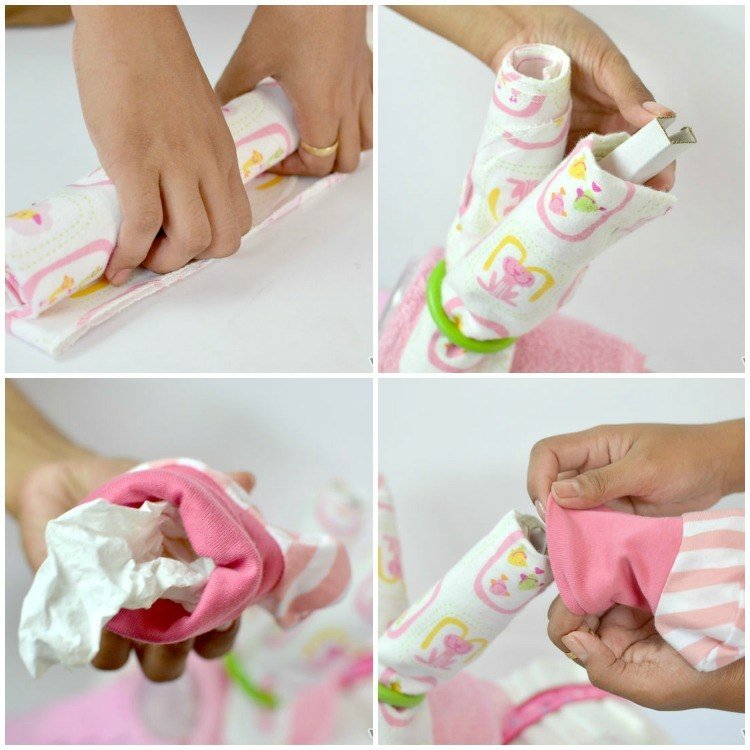 Baby shower-gåvor-blöja figur-rosa-motorcykel-gör-det-själv-instruktioner-rosa-baby-skor-tjejer