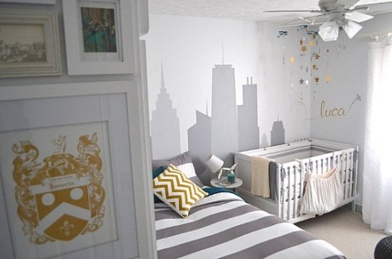 väggdekoration skyskrapa idéer för litet barnrum inrättat