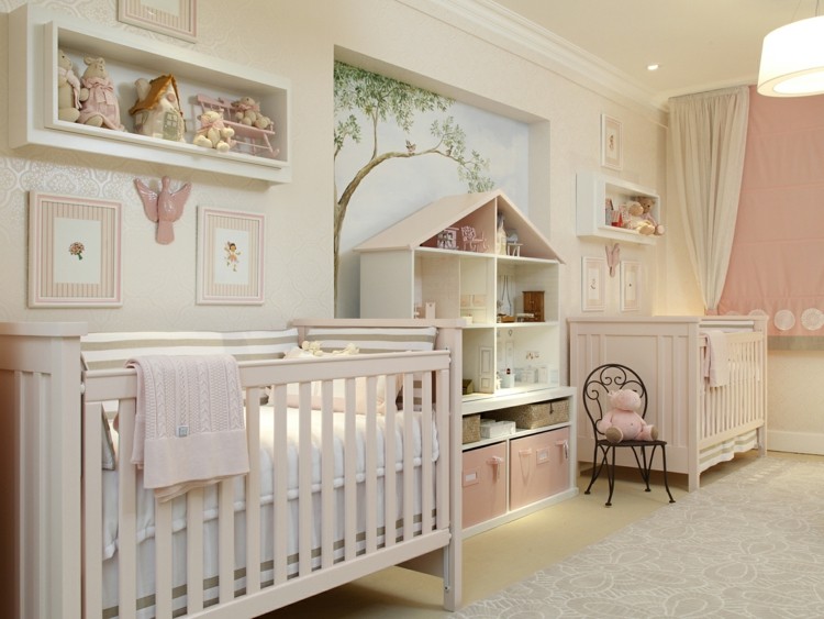barnrum för tvillingar flicka-idé-rosa-vit-country-stil-metall-stol