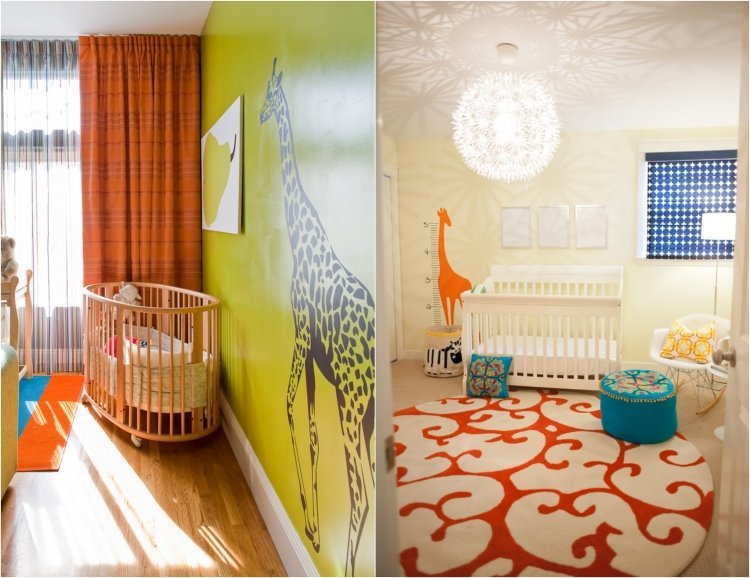 barnrum-design-könsneutral-giraff-vägg-dekoration-färgglada-färger