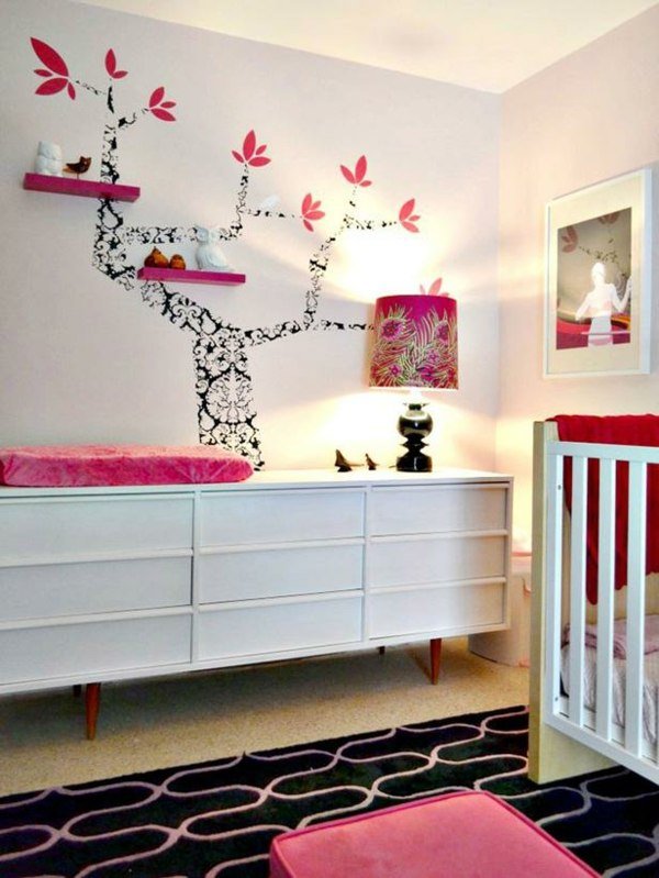 Barnrum-design-dekoration-idéer-svart-vit-rosa-accenter