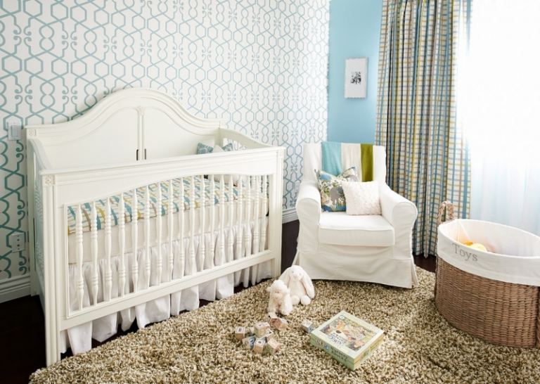 Baby Room Blue Shaggy Carpet Wallpaper Wall