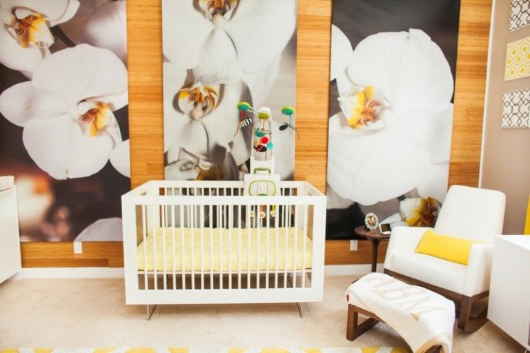 Babyrum i vit fotovägg-modern-möblerad